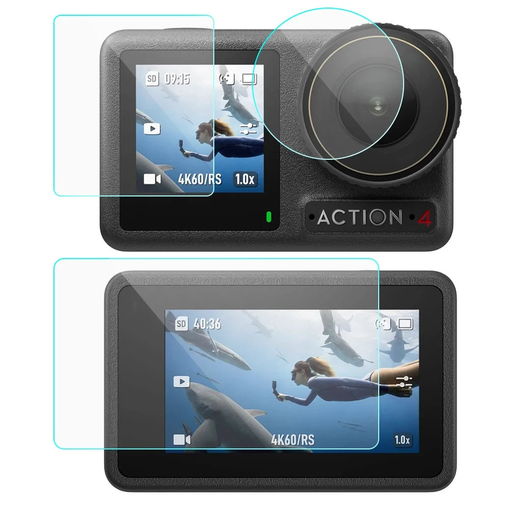 SUNNYLIFE OA4-BHM667 3Pcs Tempered Glass Screen Protector Set for DJI Osmo Action 4 Front / Rear / Lens Camera Screen Film Kit - 1