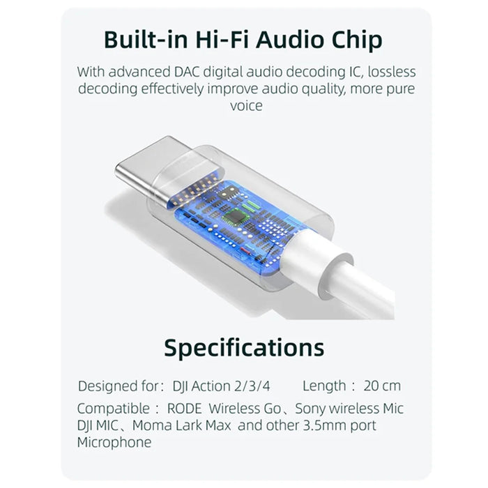 HTX OA4-YPZJX-HTX For DJI Action 4 / 3 / 2 Audio Adapter Cable Sports Camera Type-C to 3.5mm Cable Converter - 7