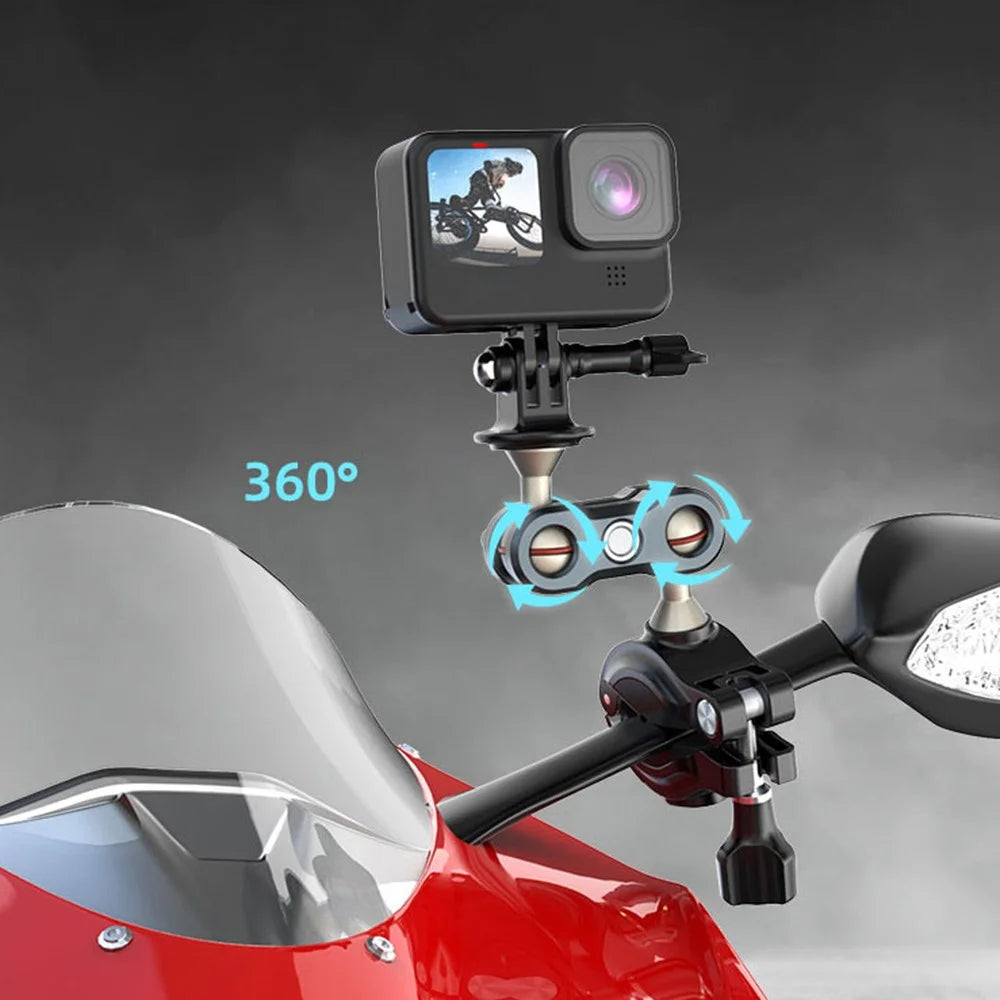 FLW402 Bike Motorcycle Handlebar Camera Holder 360 Degrees Rotary Aluminum Bike Camera Adapter Mount - 3