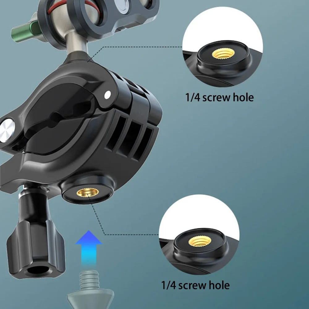FLW402 Bike Motorcycle Handlebar Camera Holder 360 Degrees Rotary Aluminum Bike Camera Adapter Mount - 6