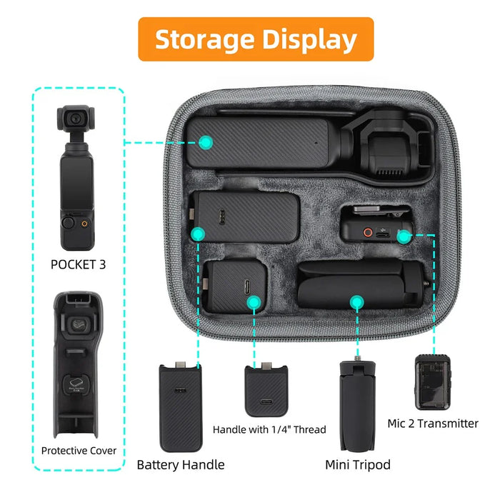 SUNNYLIFE OP3-B718 Carrying Case for DJI Osmo Pocket 3 Action Camera Storage Bag Accessories Box - 5