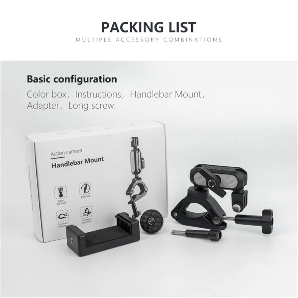 JUNNX JX-GP-10-B Bicycle Handlebar Mount with Phone Clip for GoPro Hero 11 10 9, DJI Camera Bike Clamp Holder with 360-Degree Rotation - 7
