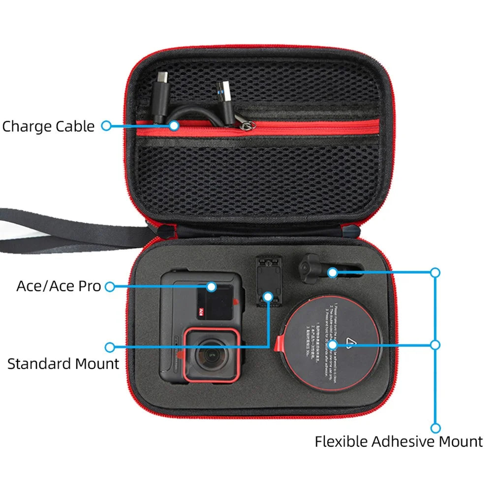 For Insta360 ACE /  Ace Pro 2 / Ace Pro Storage Bag Action Camera Portable Zipper Case with Lanyard - Black - 7