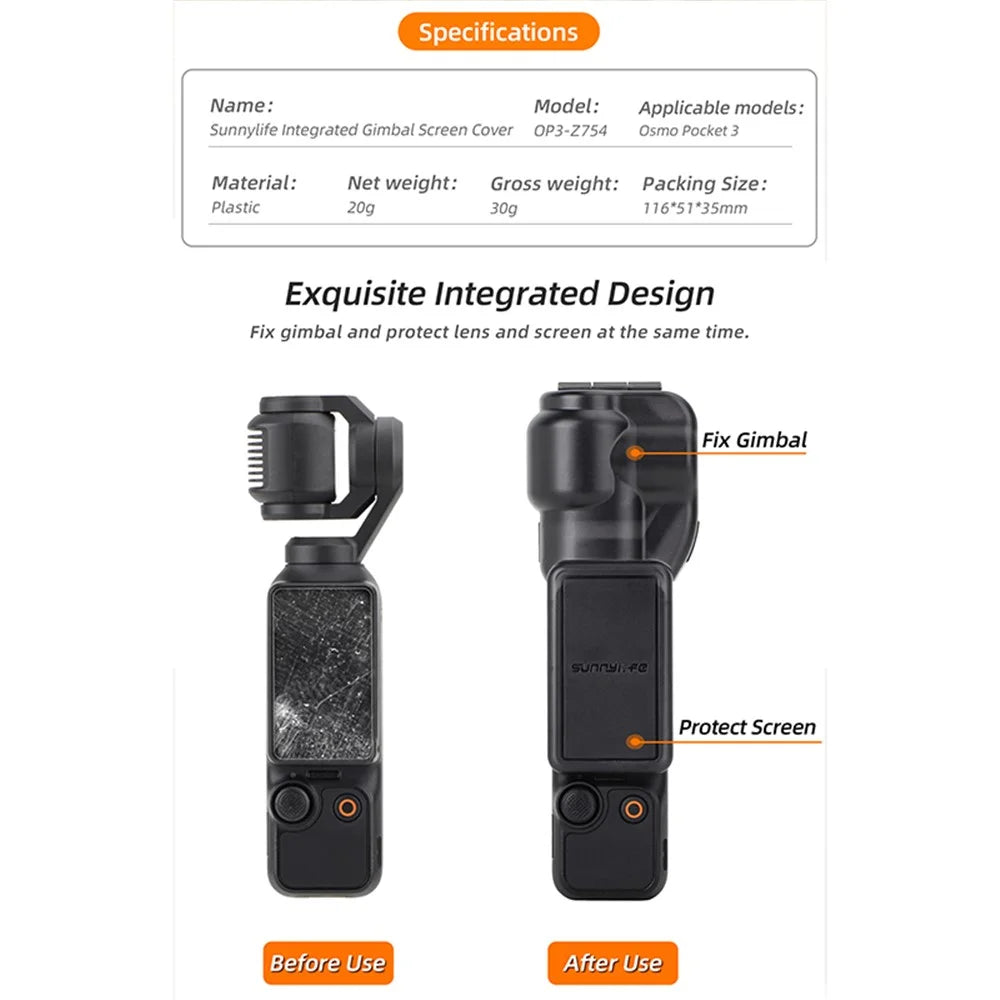 SUNNYLIFE OP3-Z754 For DJI Osmo Pocket 3 Gimbal Plastic Protector Screen Lens Cover - 6