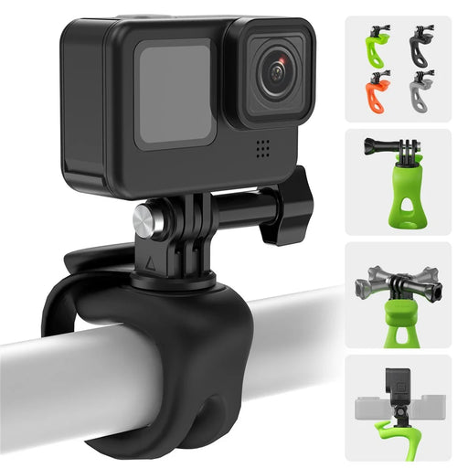TELESIN TLQ-001 Silicone Strap Mount Flexible Wrap Band for GoPro Action Camera Bike Motorcycle Handlebar Holder - Black - 2