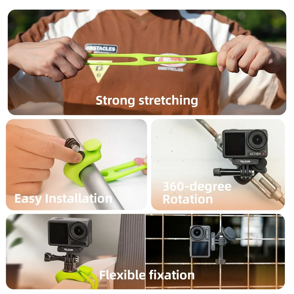 TELESIN TLQ-001 Silicone Strap Mount Flexible Wrap Band for GoPro Action Camera Bike Motorcycle Handlebar Holder - Black - 4