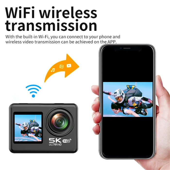 V5 5K Action Camera 30m Waterproof WiFi App Control Dual Screen Sports Camera with EIS Stabilization - 7
