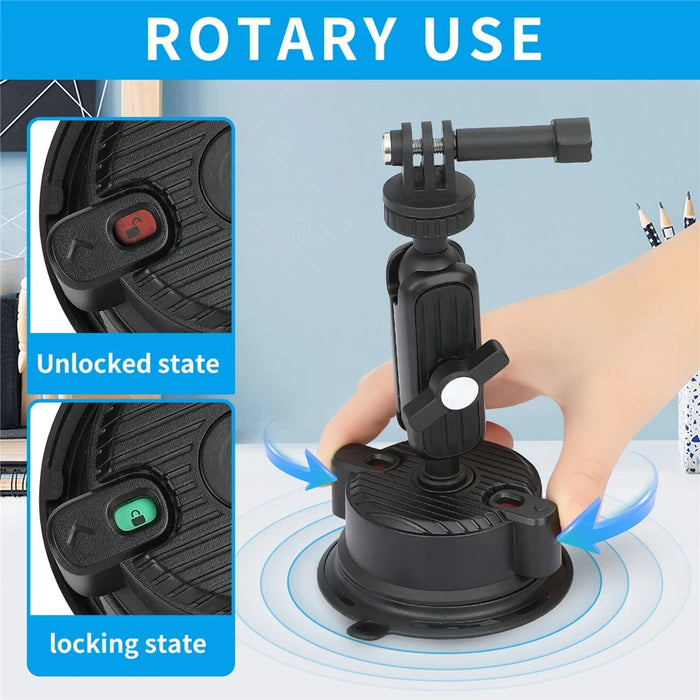 K01 Free Rotation Action Camera Shooting Bracket Car Suction Cup Mount Camera Support Stand - 4
