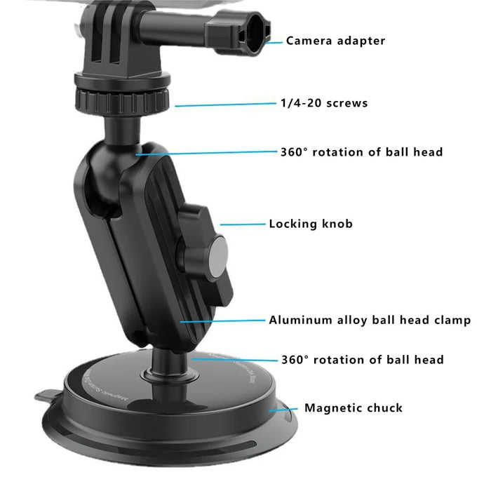 K03 For Insta360 / GoPro Rotatable Action Camera Bracket Magnetic Suction Cup Mount Camera Support Stand - 5