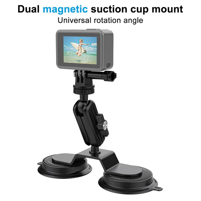 K03-2 For Insta360 / GoPro Action Camera Bracket Magnetic Dual Suction Cup Rotatable Camera Stand - 2