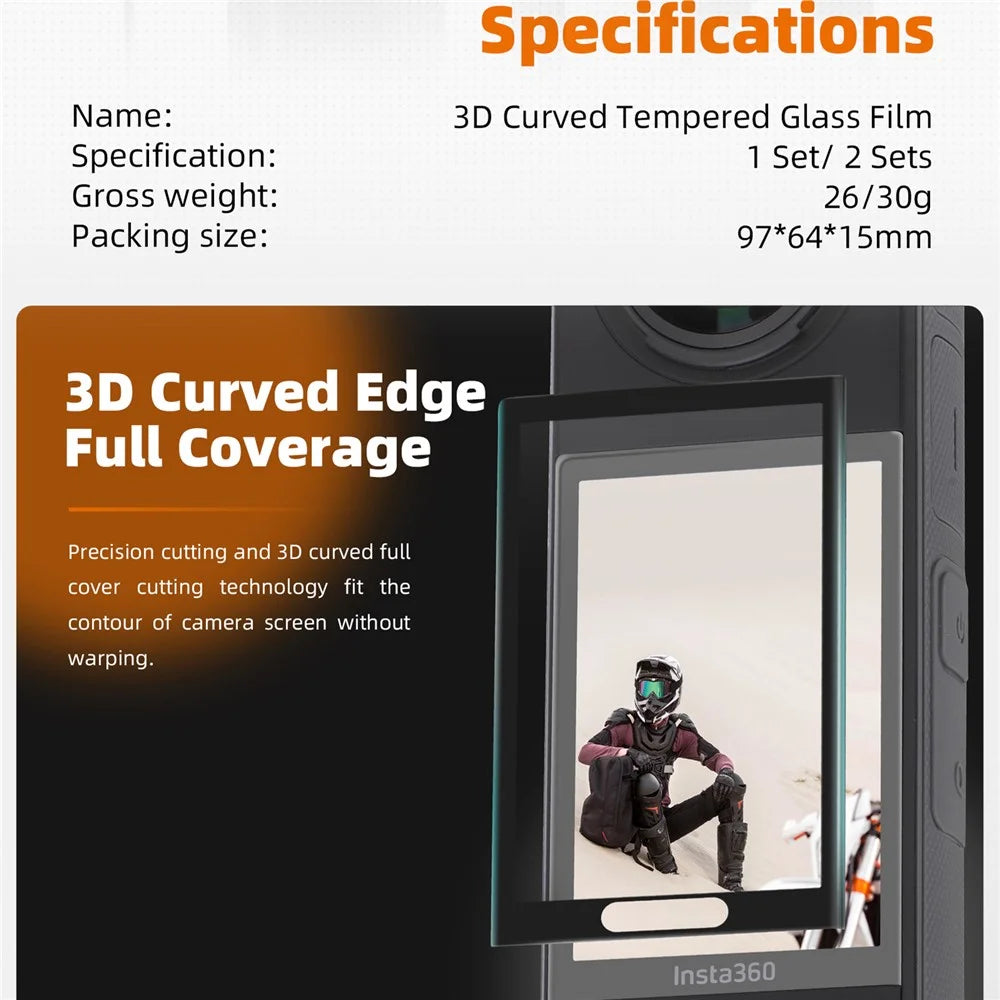SUNNYLIFE IST-BHM799 2 Sets Curved Tempered Glass Film for Insta360 X4 Camera Screen Protector - 5