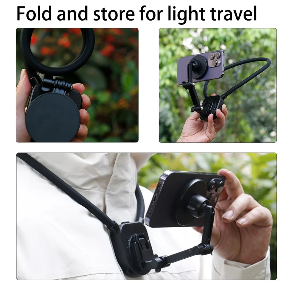 FLW430 Sports Camera Neck Mount Action Camera Necklace Holder Vlog Aceessories - Black - 5