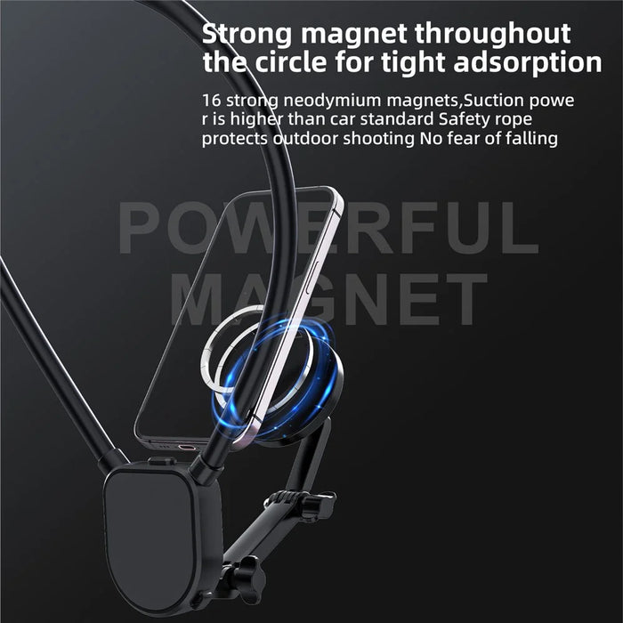 FLW430 Magnetic Sports Camera Neck Mount Adjustable Hanging Neck Phone Holder - Black - 4