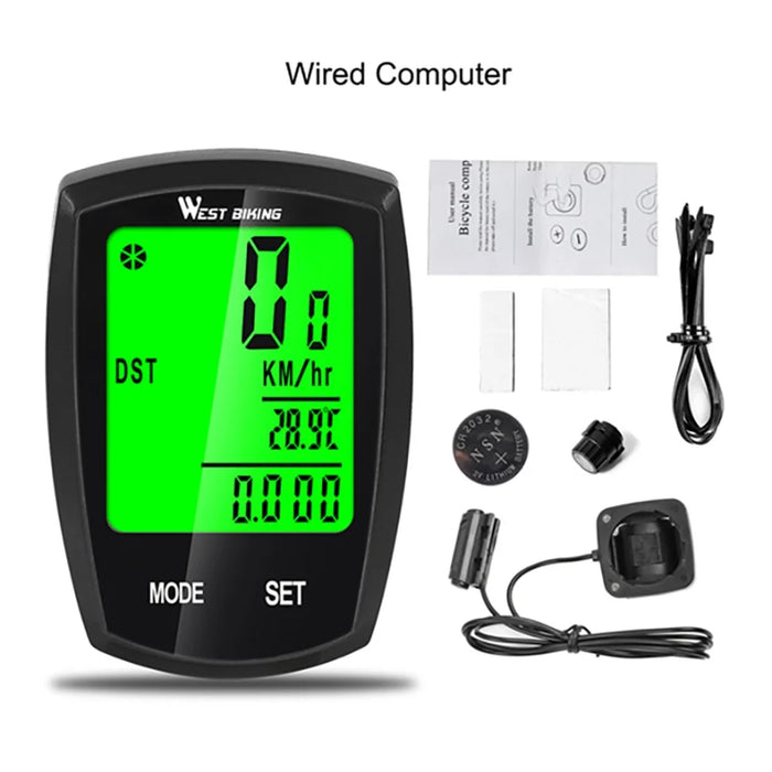 WEST BIKING Touch Screen Bicycle Wired LED Digital Rate Cycling Odometer Stopwatch Speedometer - Black - 6