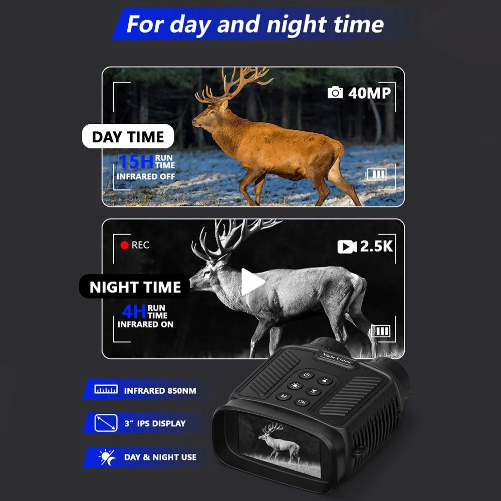 DT59 HD Video Binocular Night Vision Goggles Hunting Camera Support 128GB Memory Card Storage - Black - 5