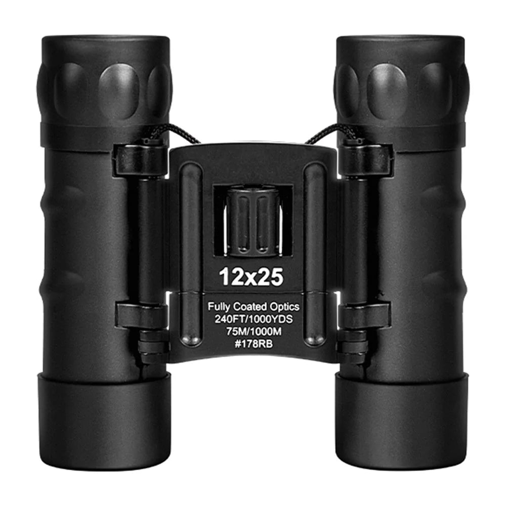 12x25 Portable Binoculars High Definition Adjustable Focus Low Light Outdoor Telescope - Black - 1