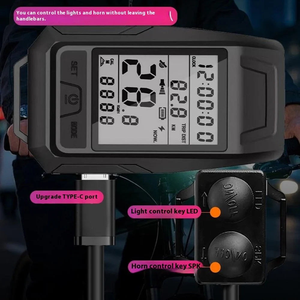 3 in 1 GPS Computer Front Light Horn For Mountain Bike Night Riding Lamp Cycling Speedometer Dual Bracket - 4