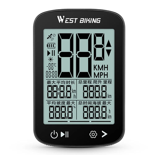 WEST BIKING YP0702112 GPS Bike Computer Waterproof 2.4 Inch LCD Screen Cycling Wireless Speedometer - Black - 1