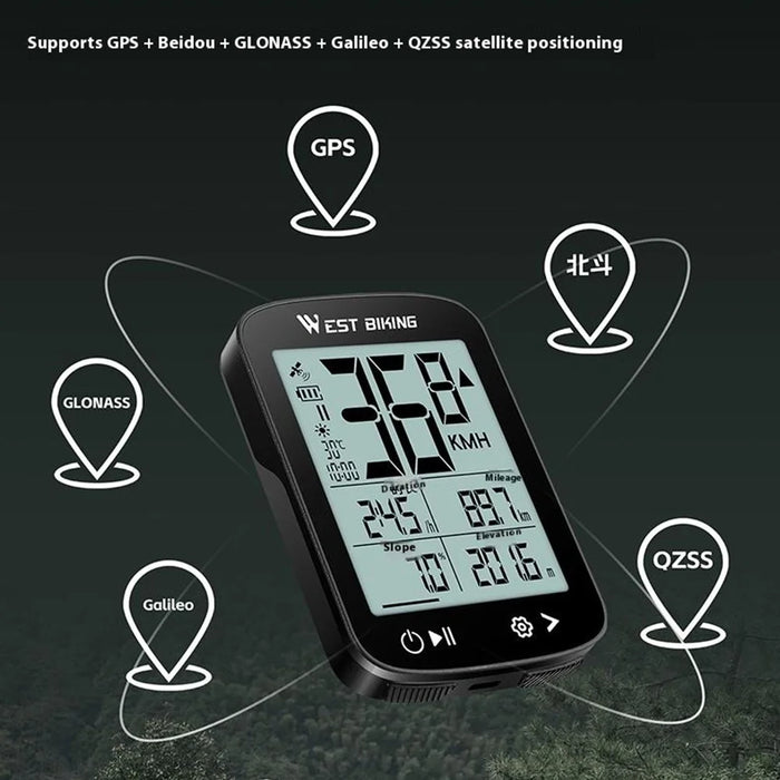 WEST BIKING YP0702112 GPS Bike Computer Waterproof 2.4 Inch LCD Screen Cycling Wireless Speedometer - Black - 4
