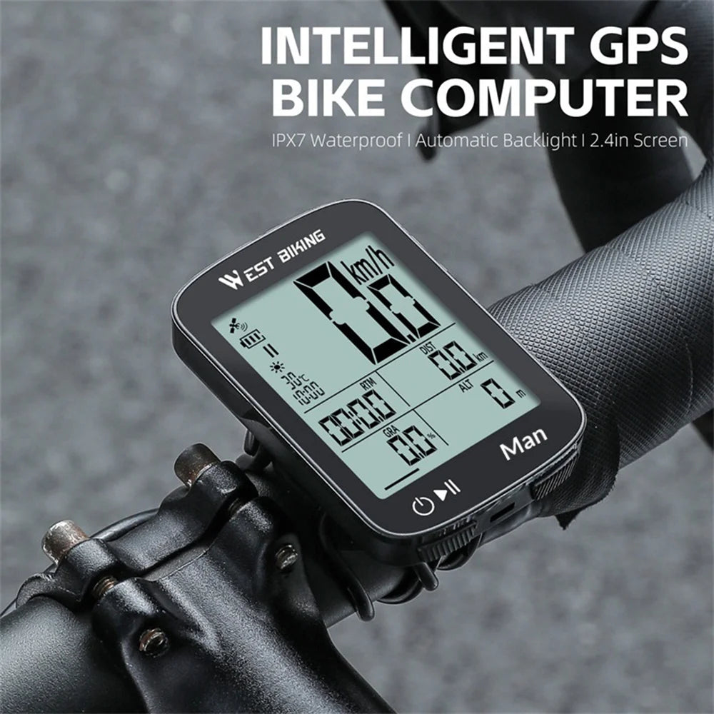 WEST BIKING YP0702115 2.4 Inch Display Wireless GPS Bike Computer Bluetooth-compatible for Road Mountain Bike Cycling - Black - 2