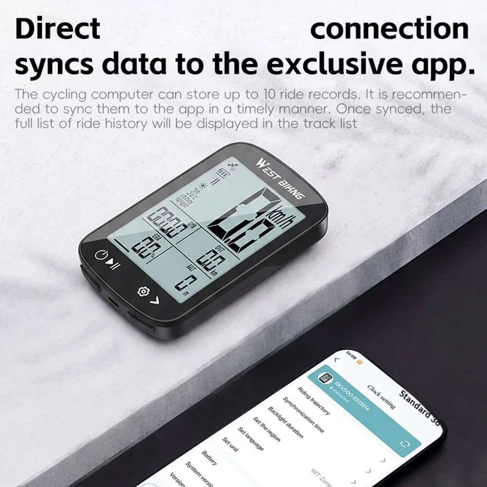 WEST BIKING YP0702115 2.4 Inch Display Wireless GPS Bike Computer Bluetooth-compatible for Road Mountain Bike Cycling - Black - 4