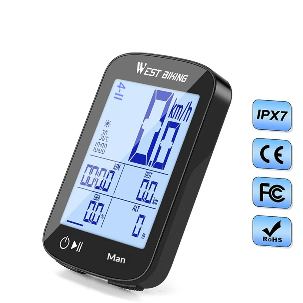 WEST BIKING YP0702115 2.4 Inch Display Wireless GPS Bike Computer Bluetooth-compatible for Road Mountain Bike Cycling - Black - 5