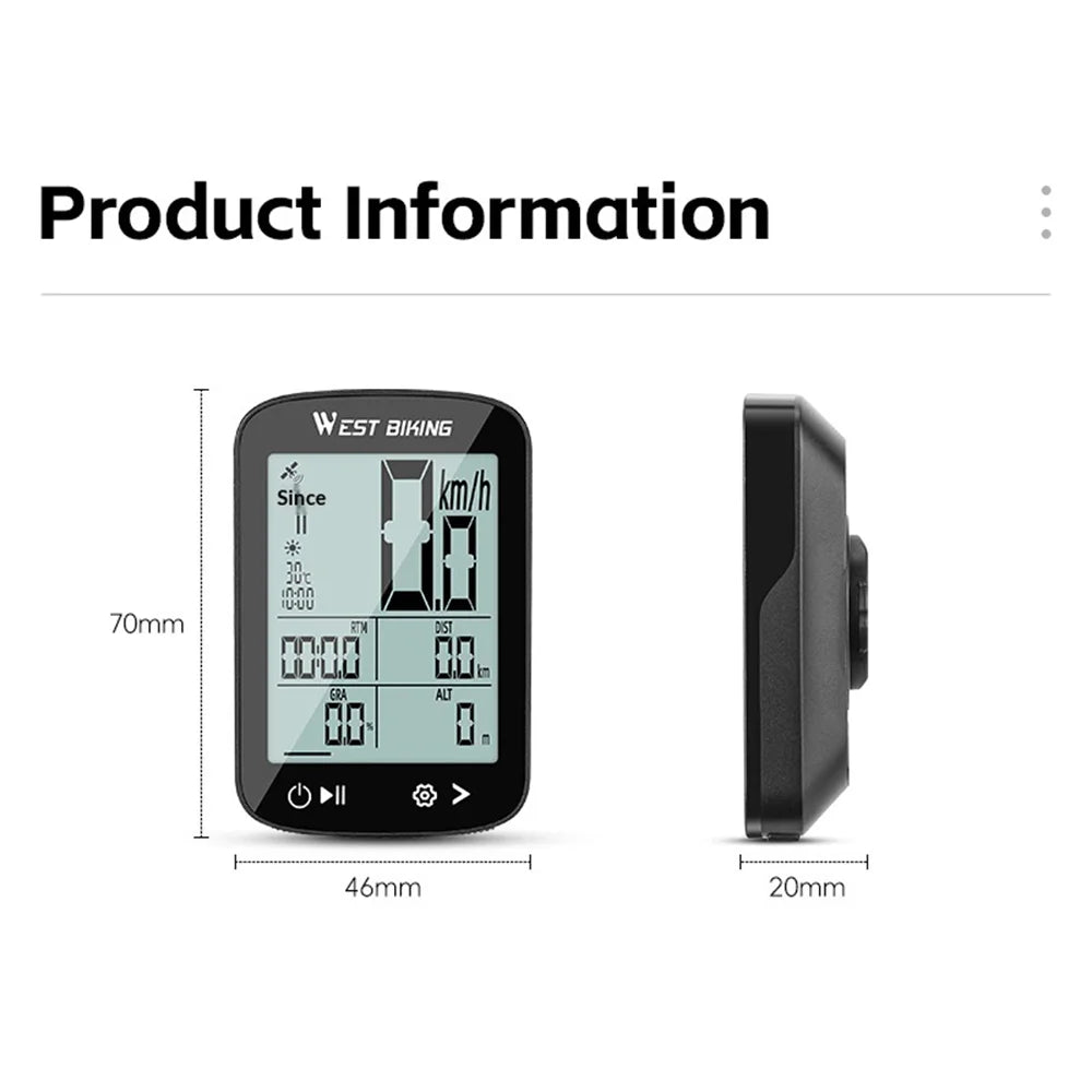WEST BIKING YP0702115 2.4 Inch Display Wireless GPS Bike Computer Bluetooth-compatible for Road Mountain Bike Cycling - Black - 7