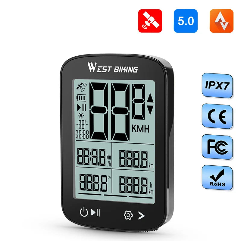 WEST BIKING YP0702114 GPS Bike Computer Bluetooth-compatible Cycling Speedometer IPX7 Waterproof for Road Mountain Bike - Black - 2