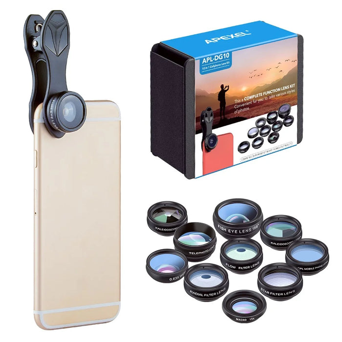 APEXEL APL-DG10 10 in 1 Phone Camera Lens Kit Fisheye Wide Angle Macro Telescope Lens - 4
