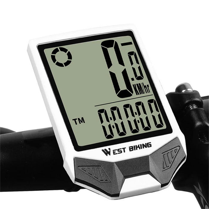 WEST BIKING Wireless Bicycle Computer Waterproof Dual Backlight Cycling Speedometer with Extension Bracket - White Backlight - 3