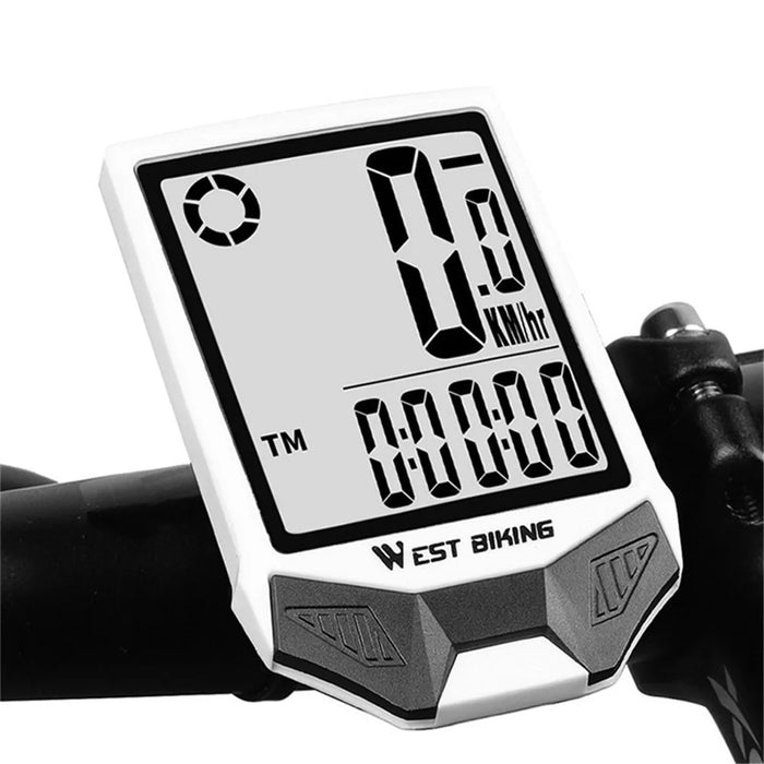 WEST BIKING Wireless Bicycle Computer Waterproof Dual Backlight Cycling Speedometer with Extension Bracket - White Backlight - 4
