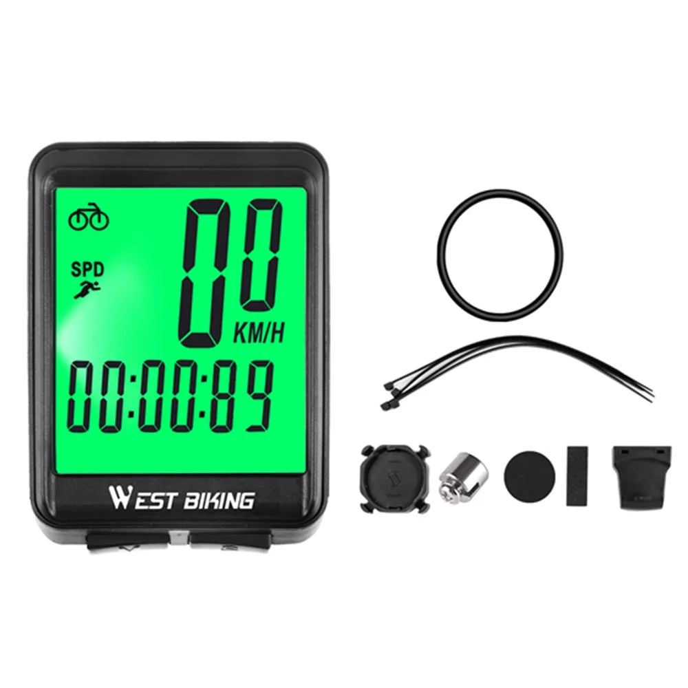 WEST BIKING Wireless Road MTB Bike Computer Screen Backlight Wateproof Speedometer - Green Backlight - 1