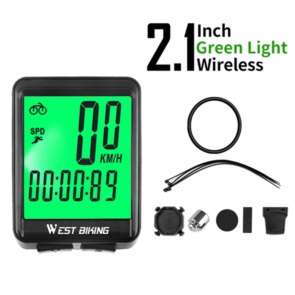 WEST BIKING Wireless Road MTB Bike Computer Screen Backlight Wateproof Speedometer - Green Backlight - 2