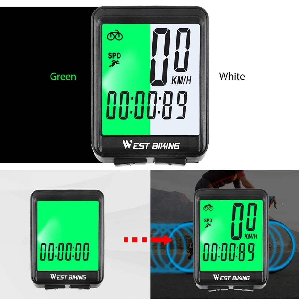 WEST BIKING Wireless Road MTB Bike Computer Screen Backlight Wateproof Speedometer - Green Backlight - 6
