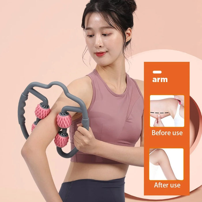 AMYUP Handheld Muscle Roller Cellulite Massager Release Myofascial Trigger Points Reduce Muscle Soreness Deep Tissue Massage Roller Tool for Tightness Calves, Leg, Arms, Shoulder - Pink/Black - 5