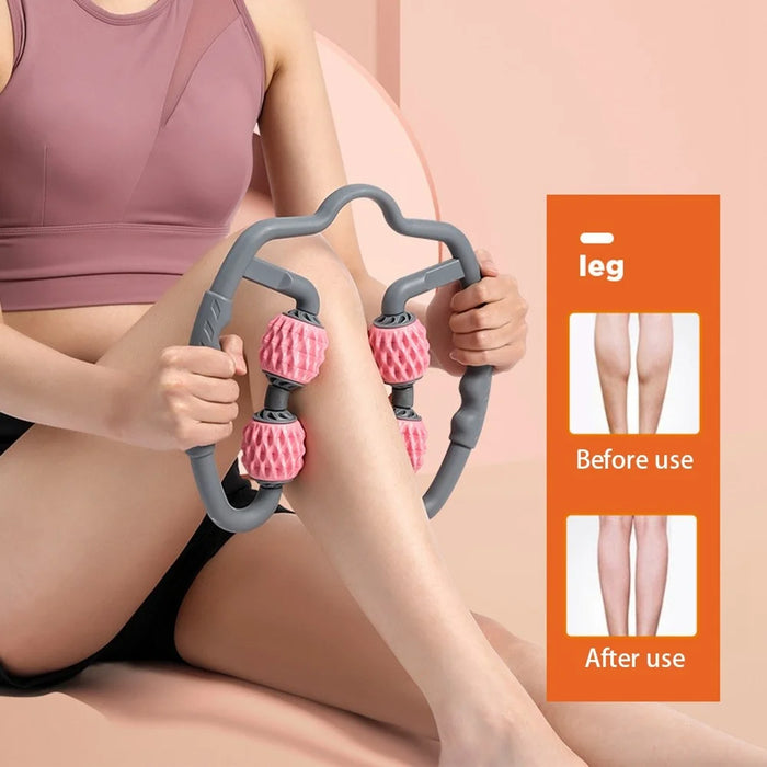 AMYUP Handheld Muscle Roller Cellulite Massager Release Myofascial Trigger Points Reduce Muscle Soreness Deep Tissue Massage Roller Tool for Tightness Calves, Leg, Arms, Shoulder - Pink/Black - 6