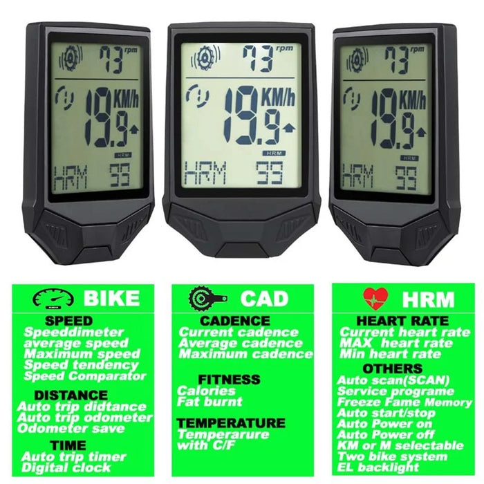 XH-BC335-LCD Wireless Bike Computer Heart Rate Cadence Sensor Multifunctional Waterproof LCD Screen Cycling Computer - Black - 3