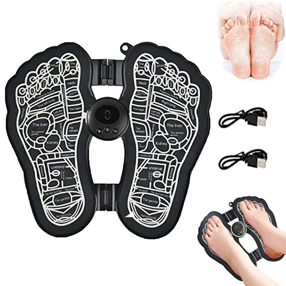 Mini Foot Massager Elderly Feet Therapy Electric Foot Mat EMS Portable Pulse Household Foot Relaxer Massager (Battery LCD Version) - 1