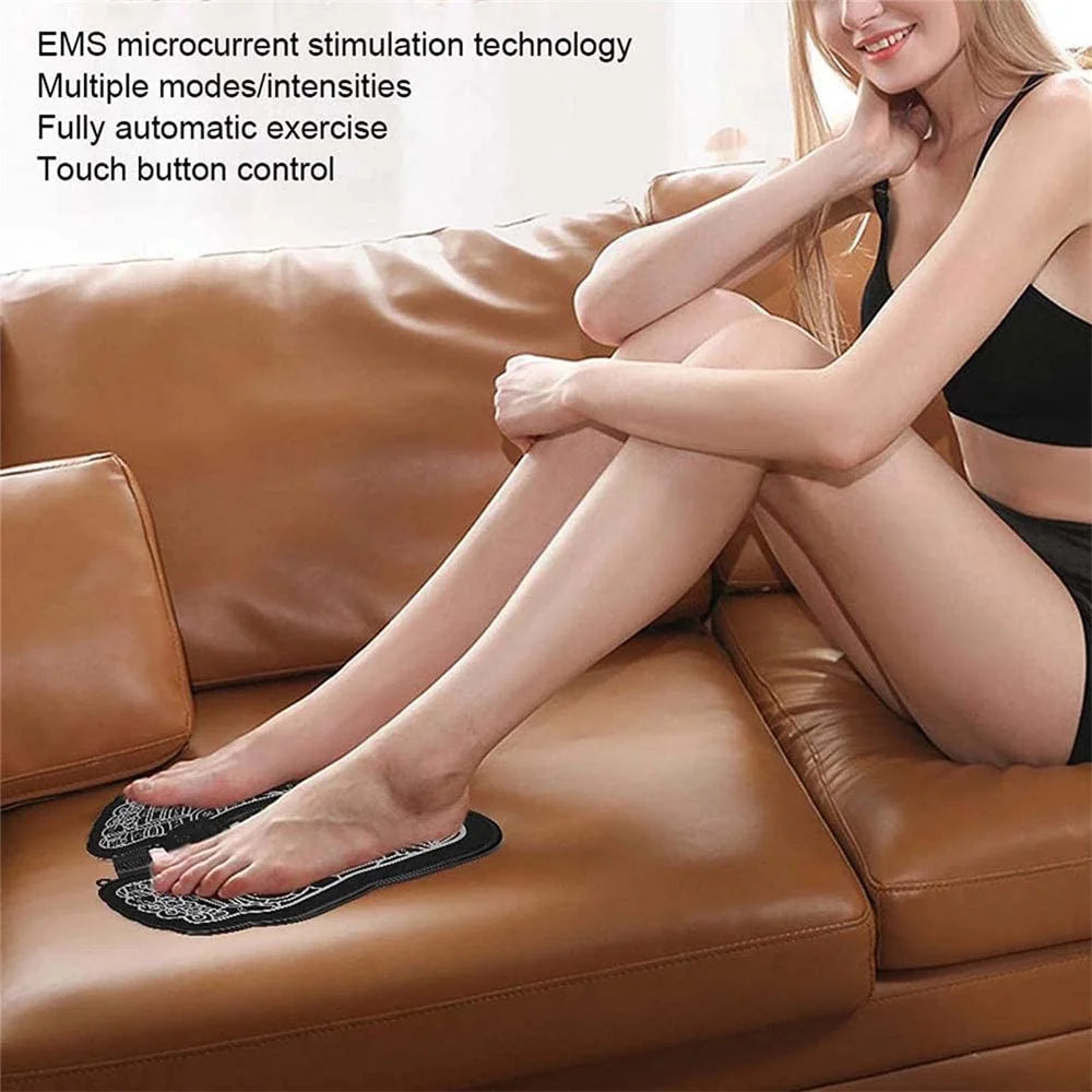 Mini Foot Massager Elderly Feet Therapy Electric Foot Mat EMS Portable Pulse Household Foot Relaxer Massager (Battery LCD Version) - 4