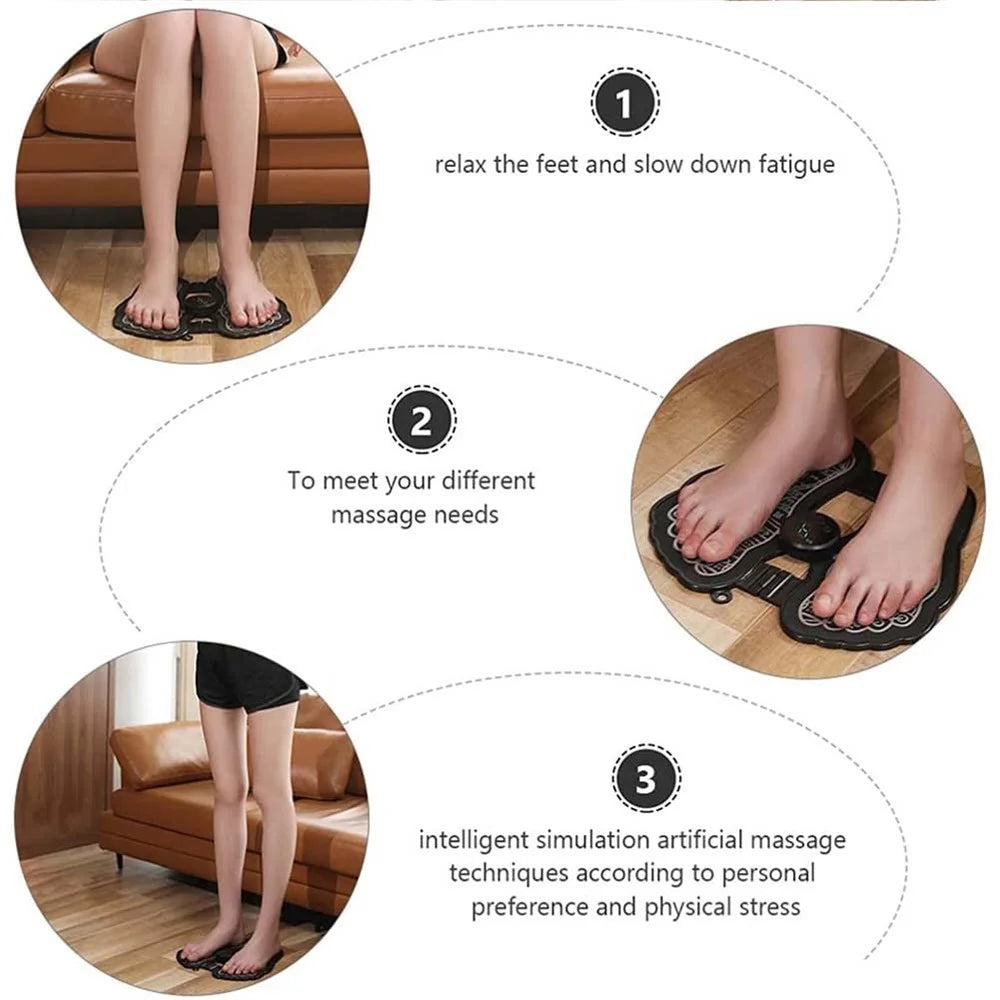 Mini Foot Massager Elderly Feet Therapy Electric Foot Mat EMS Portable Pulse Household Foot Relaxer Massager (Battery LCD Version) - 5