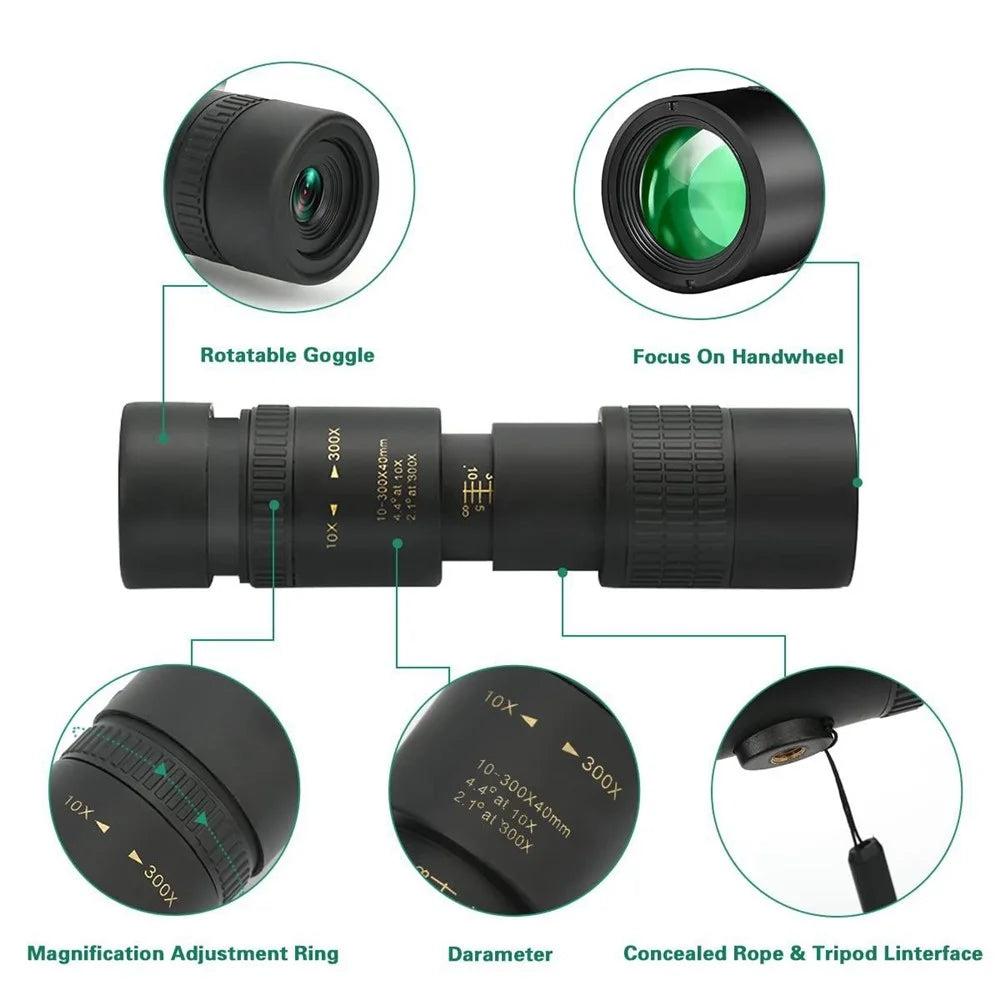 AM-D14 10-30X30 High Power Monocular Waterproof BAK4 Prism Multi-Layer Coated Monocular Double Focus Portable Monocular for Outdoor Sports - 5