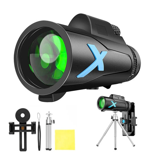 XH-1250 12X50 High Power HD Monocular Roof Prism Green Film Coated Monocular Portable Mobile Phone Monocular for Bird Watching, Camping - 1