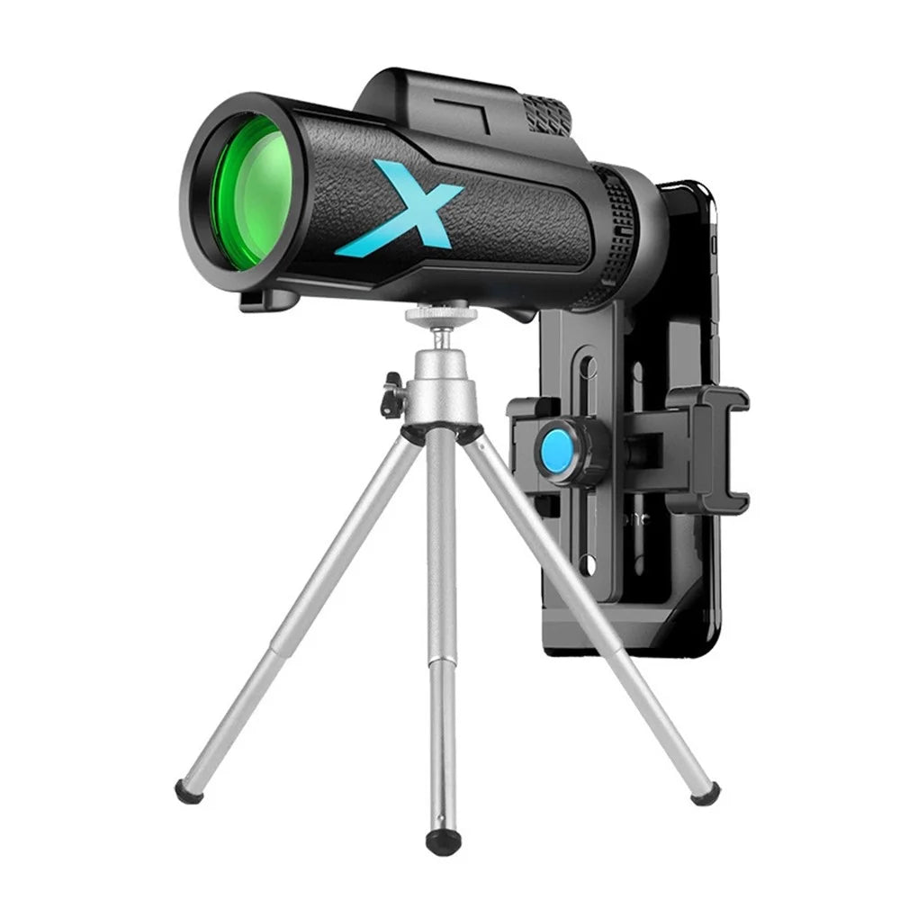 XH-1250 12X50 High Power HD Monocular Roof Prism Green Film Coated Monocular Portable Mobile Phone Monocular for Bird Watching, Camping - 4