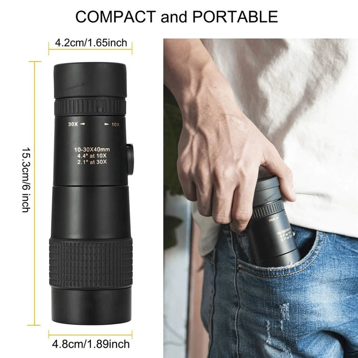 AM-D02 Portable Cell Phone Lens Monocular 10-30x40 BAK4 Prism Multi-Layer Coated Monocular Outdoor Waterproof Night Vision Monocular for Bird Watching - 3