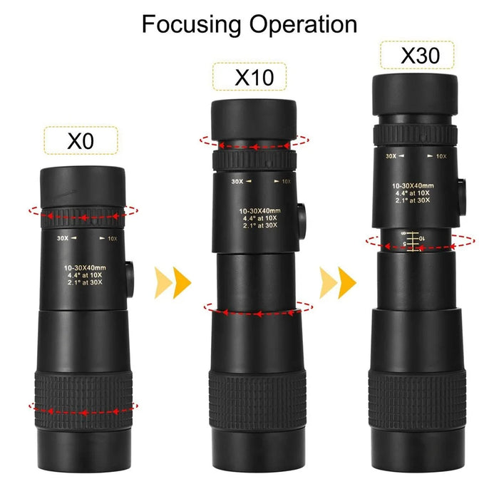 AM-D02 Portable Cell Phone Lens Monocular 10-30x40 BAK4 Prism Multi-Layer Coated Monocular Outdoor Waterproof Night Vision Monocular for Bird Watching - 7