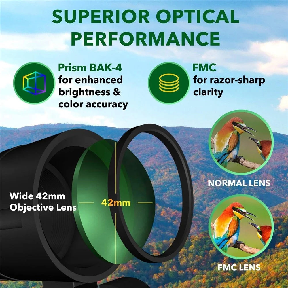 AM-D08 12X42 High Power HD Monocular Night Vision BAK4 Prism Telescope for Bird Watching, Hunting, Surveillance, Hiking - 7