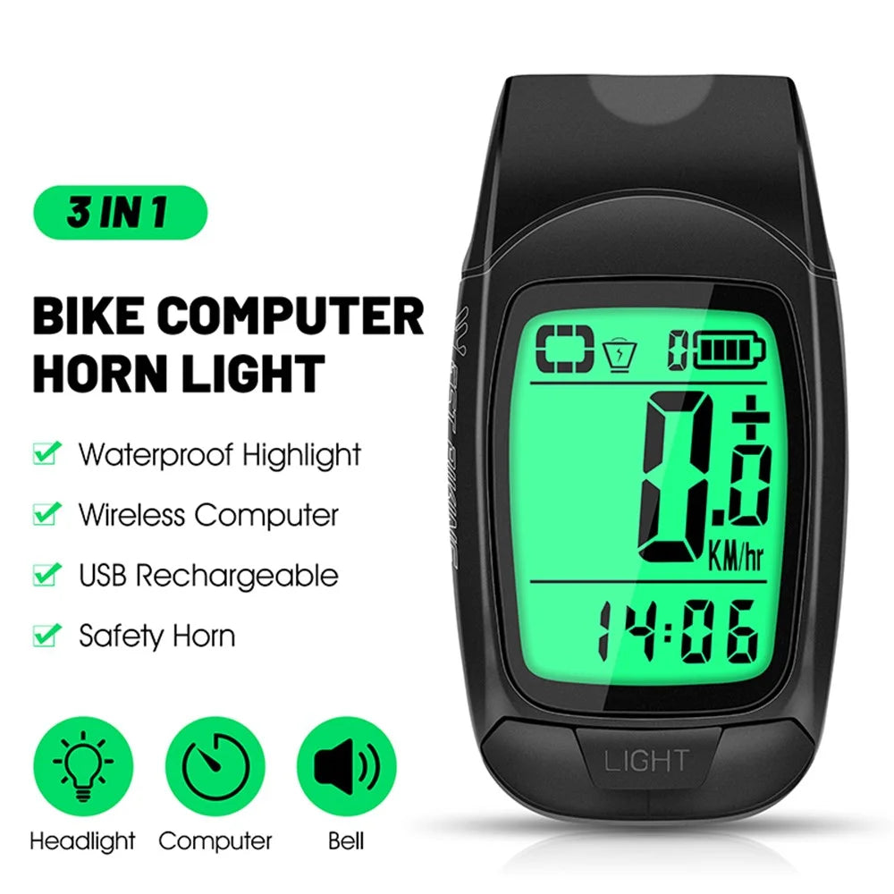 WEST BIKING YP0702095 3-in-1 Bike Computer Headlight Horn Bicycle Cycling Wireless Digital Odometer - 2