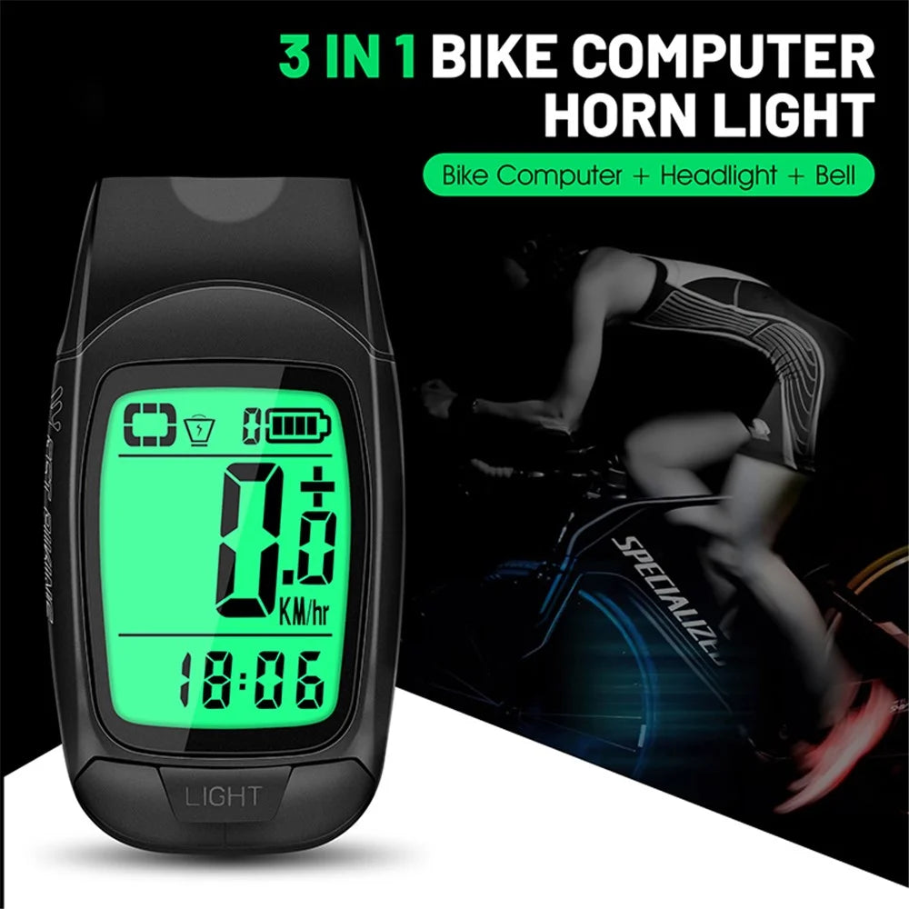 WEST BIKING YP0702095 3-in-1 Bike Computer Headlight Horn Bicycle Cycling Wireless Digital Odometer - 4