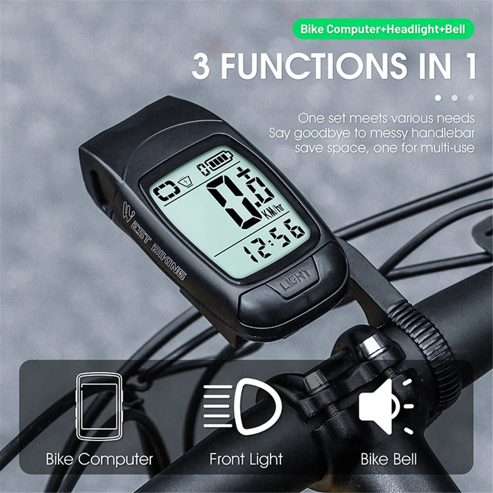 WEST BIKING YP0702095 3-in-1 Bike Computer Headlight Horn Bicycle Cycling Wireless Digital Odometer - 5