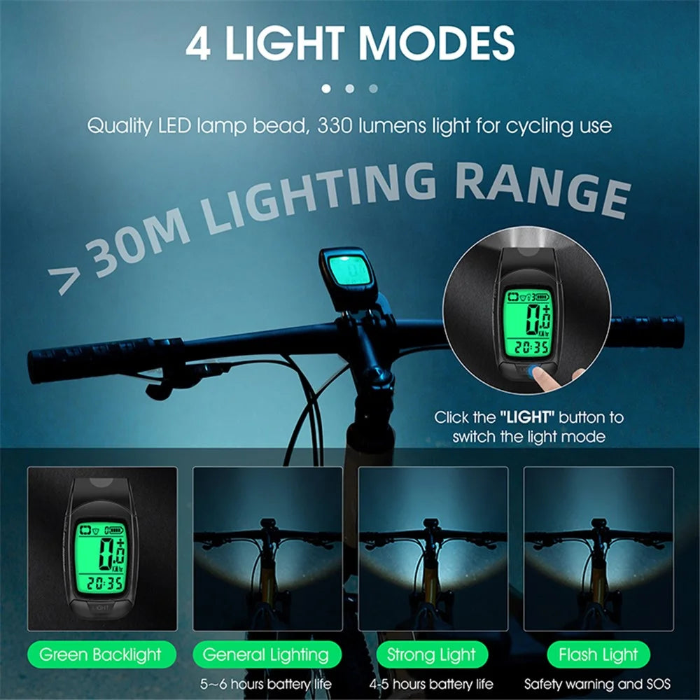 WEST BIKING YP0702095 3-in-1 Bike Computer Headlight Horn Bicycle Cycling Wireless Digital Odometer - 6